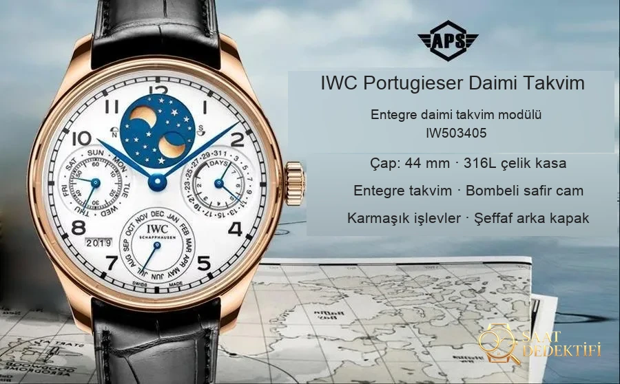 APS Factory IWC Portugieser Serisi Entegre Ebedi Takvim 2023 Yeni Model Saat - Arka Kapak ve Mekanizma Detayı