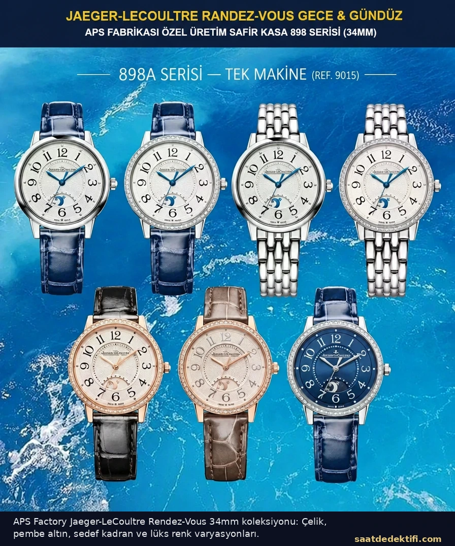 APS Factory Jaeger-LeCoultre Rendez-Vous 34 mm koleksiyonunun çelik, pembe altın ve sedef kadran varyasyonları