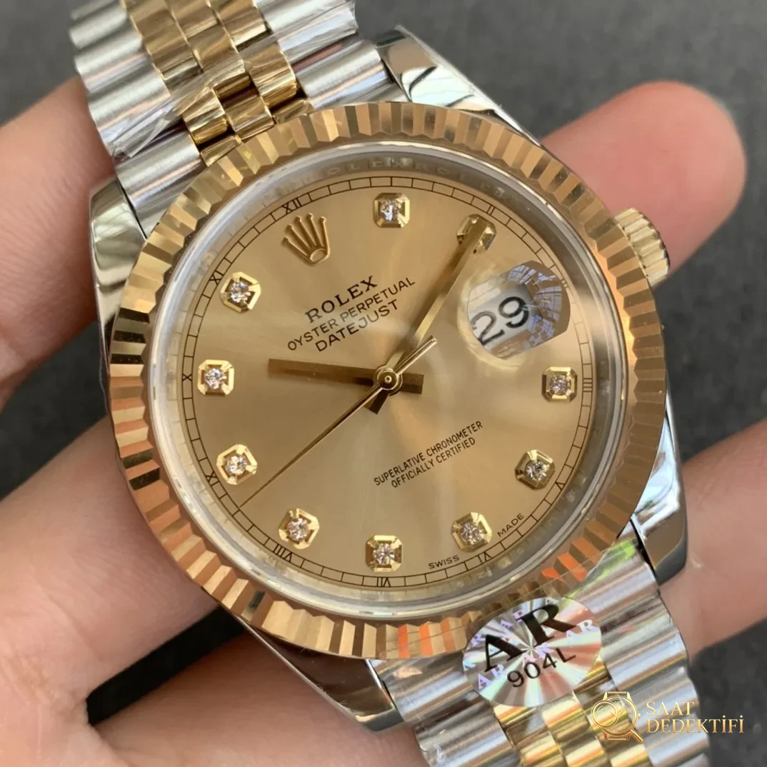 AR Factory İki Altın Renkli 41 mm Datejust Rolex Saati Yayınladı - Yan Profil ve Kordon Bağlantısı