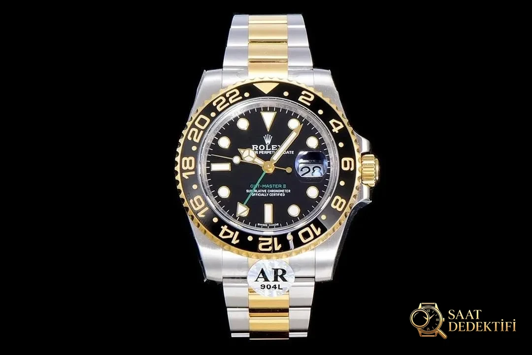 AR Factory Rolex GMT-Master II Çelik-Altın 116713 Serisi GMT - Kadran Detayı ve Bezel İşçiliği