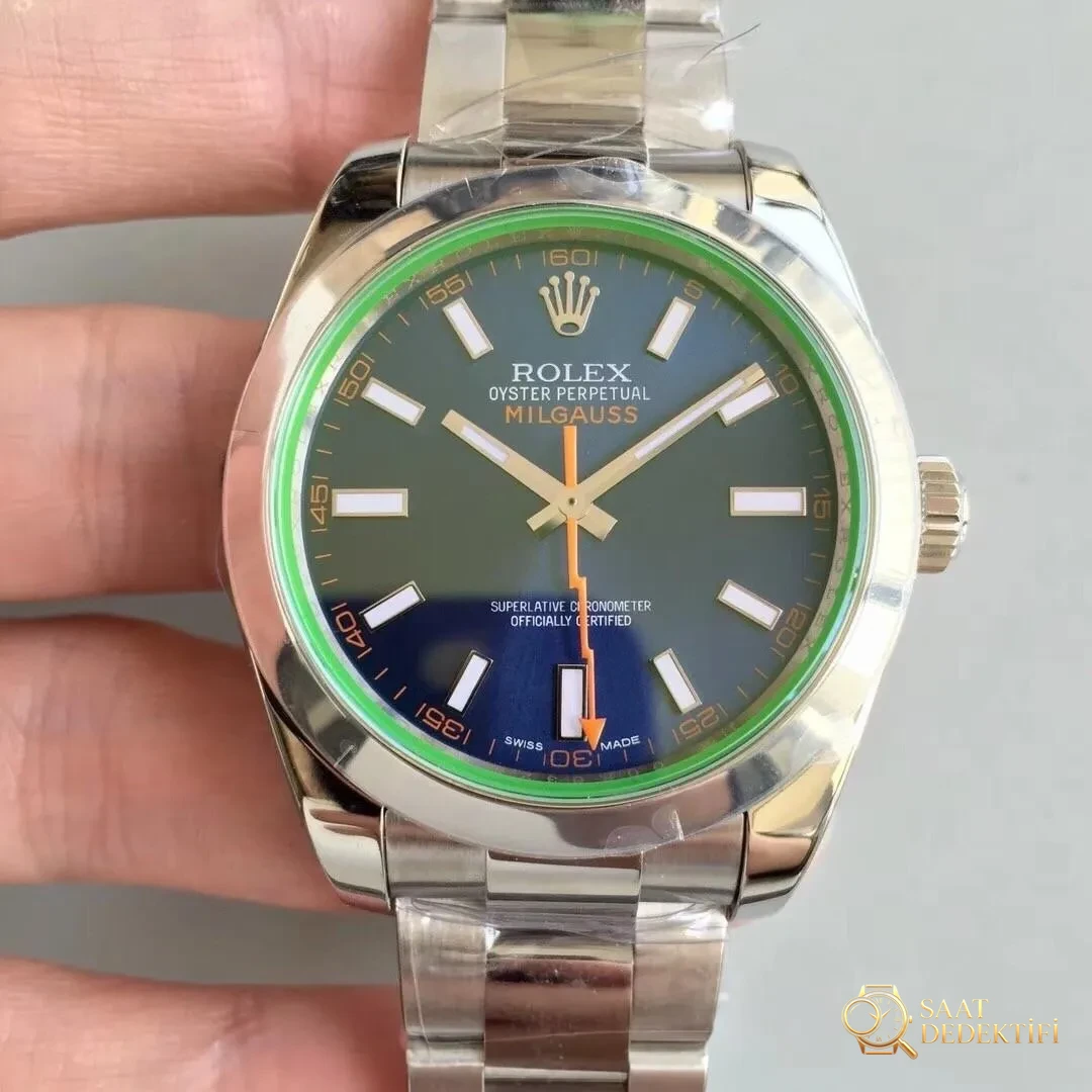 AR Factory Rolex Turuncu Şimşek İbre Yeşil Cam MILGAUSS Serisi m116400gv Antimanyetik Takvimsiz Replika Saat Mavi/Siyah Kadran İncelemesi - Bilezik, Toka ve Klips Mekanizması