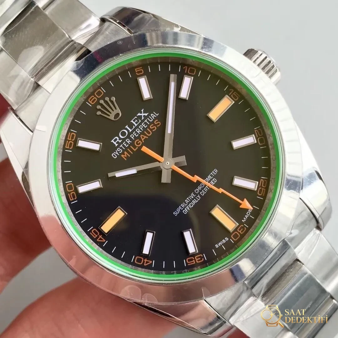 AR Factory Rolex Turuncu Şimşek İbre Yeşil Cam MILGAUSS Serisi m116400gv Antimanyetik Takvimsiz Replika Saat Mavi/Siyah Kadran İncelemesi - Mekanizma Çark Dizilimi ve Taş Yatakları