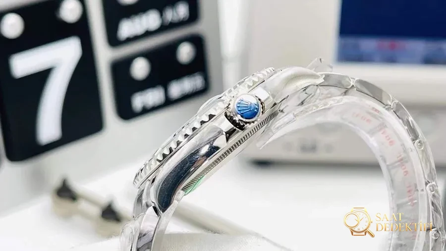 AR Factory Rolex Yacht-Master ithal 904L gri kadran mavi akrep 116622 yat saati incelemesi - Kasa Profili ve Kurma Kolu İncelemesi