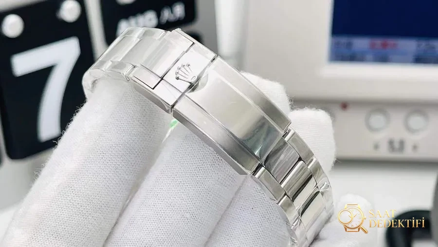 AR Factory Rolex Yacht-Master ithal 904L gri kadran mavi akrep 116622 yat saati incelemesi - Makro Kadran ve İndeks İşçiliği