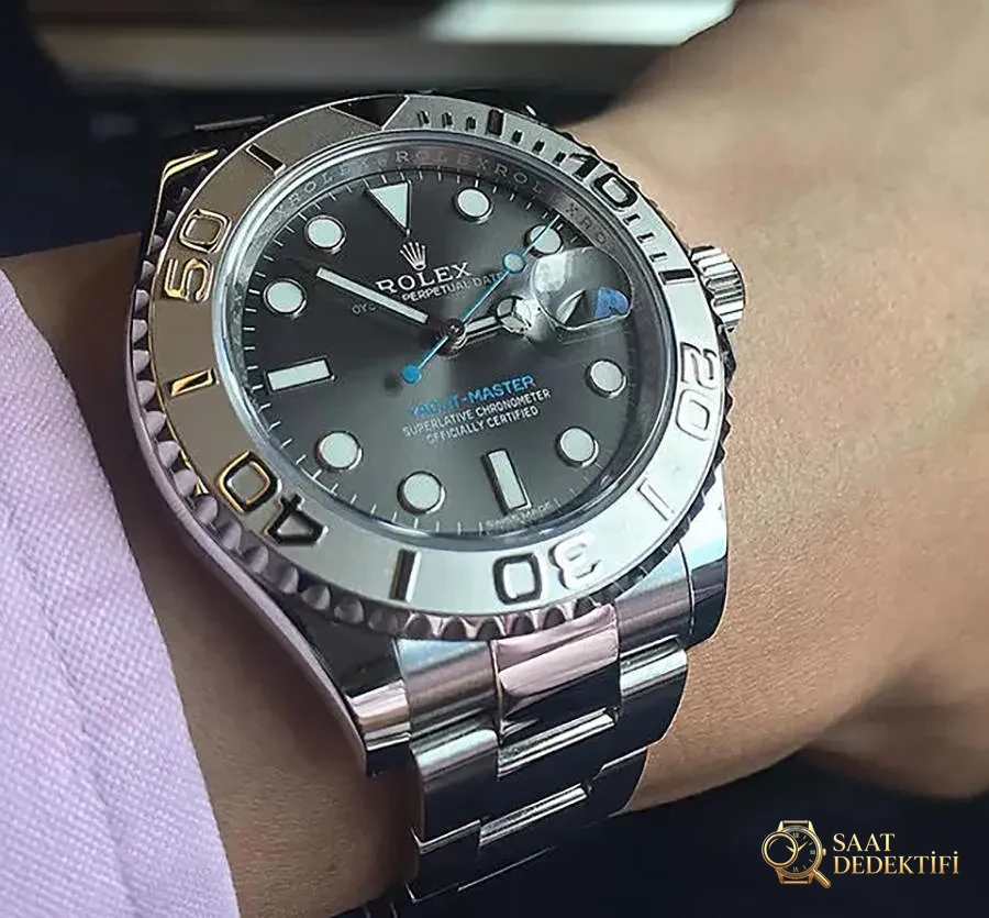 AR Factory Rolex Yacht-Master ithal 904L gri kadran mavi akrep 116622 yat saati incelemesi - Bilekte Duruş ve Kasa Orantısı