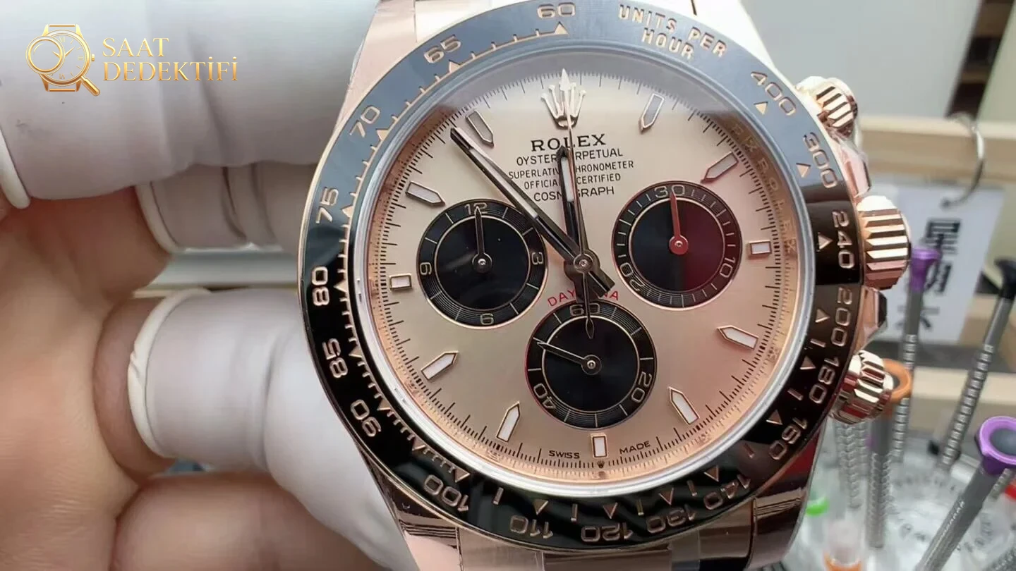 ARF Daytona champagne dial and black ceramic bezel detail