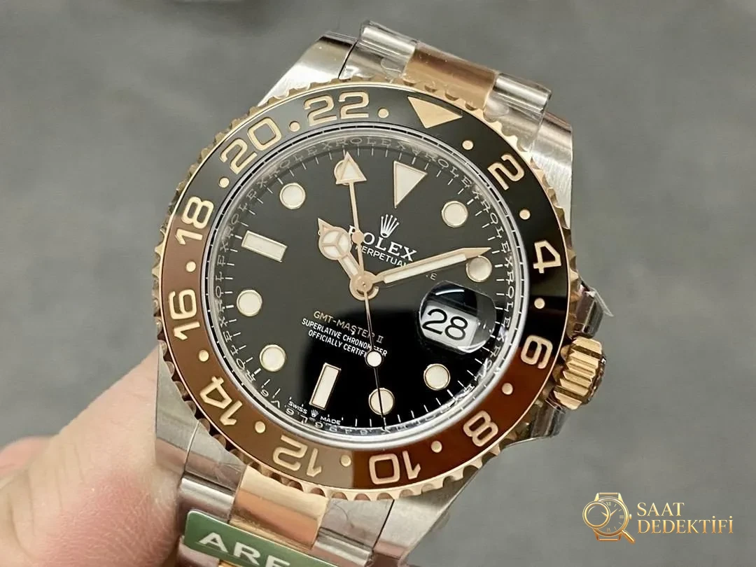 ARF Factory Rolex GMT İki Renkli Altın Root Beer Bezel Ağırlıklandırılmış Versiyon 176 Gram - Bilezik, Toka ve Klips Mekanizması