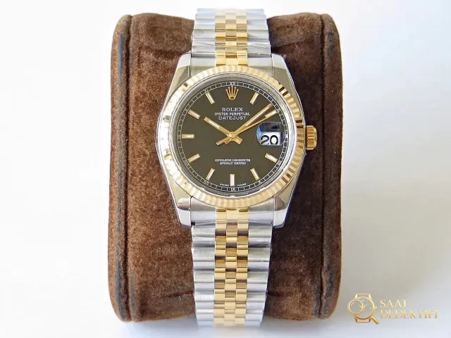 Replika Rolex İki Renk Datejust Siyah Kadran