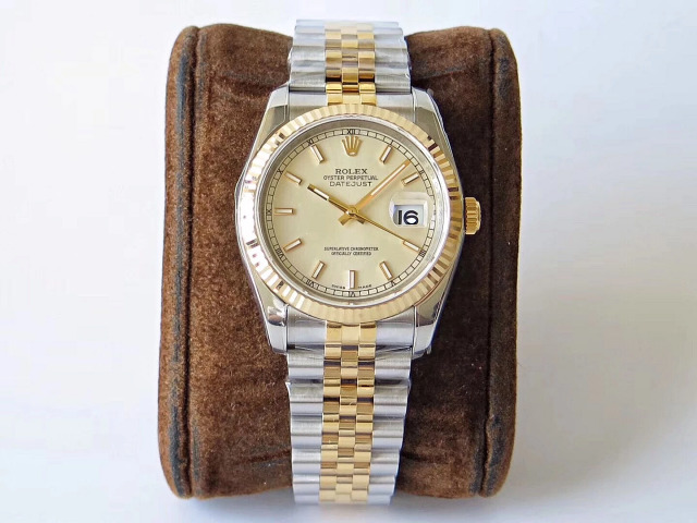 Replika Rolex İki Renk Datejust Gümüş Beyaz Kadran