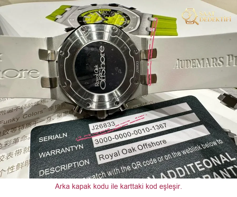 Audemars Piguet 37 mm kadın modeli, ünlü Wang Zhiwen ile aynı Royal Oak Offshore serisi kronograf saat - Arka Kapak ve Mekanizma Detayı