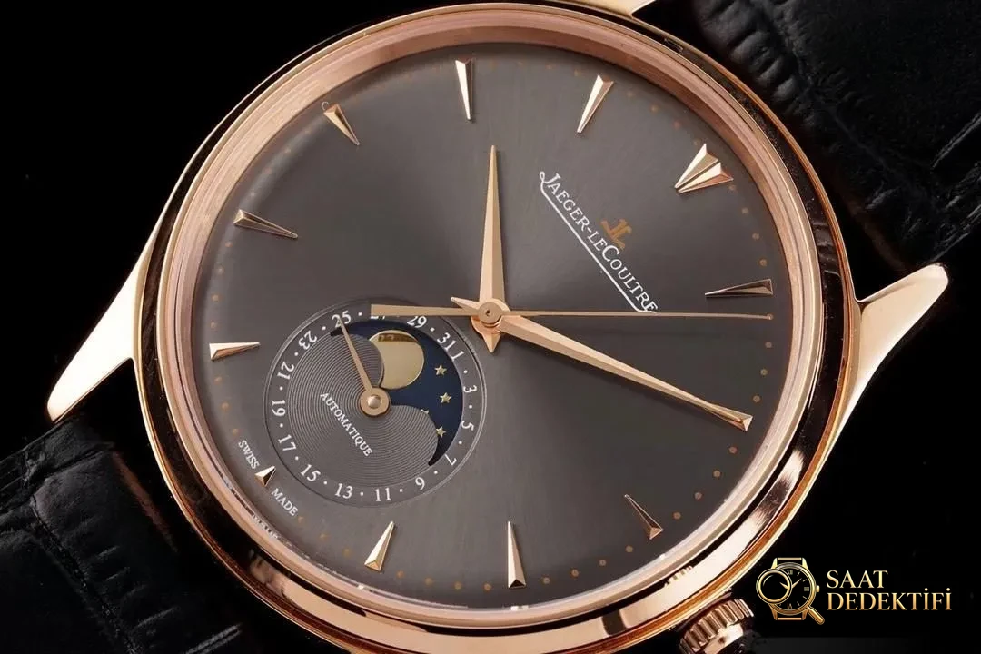 AZ Factory Jaeger-LeCoultre Master Moon Phase 136255J roségoldenes graues Zifferblatt – Zifferblattdetails und Lünettenverarbeitung