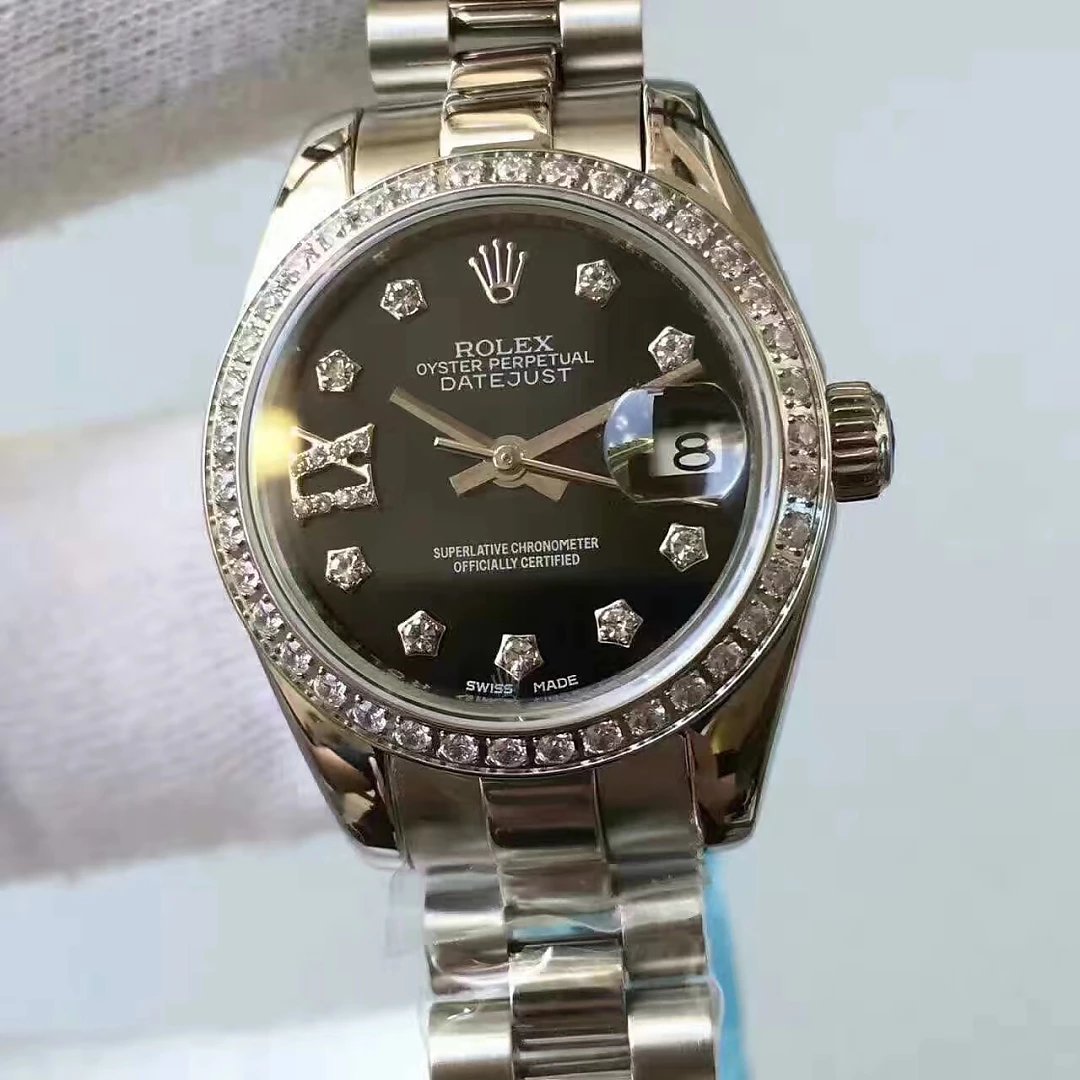 Replika Rolex Lady Datejust 33mm Siyah Kadran