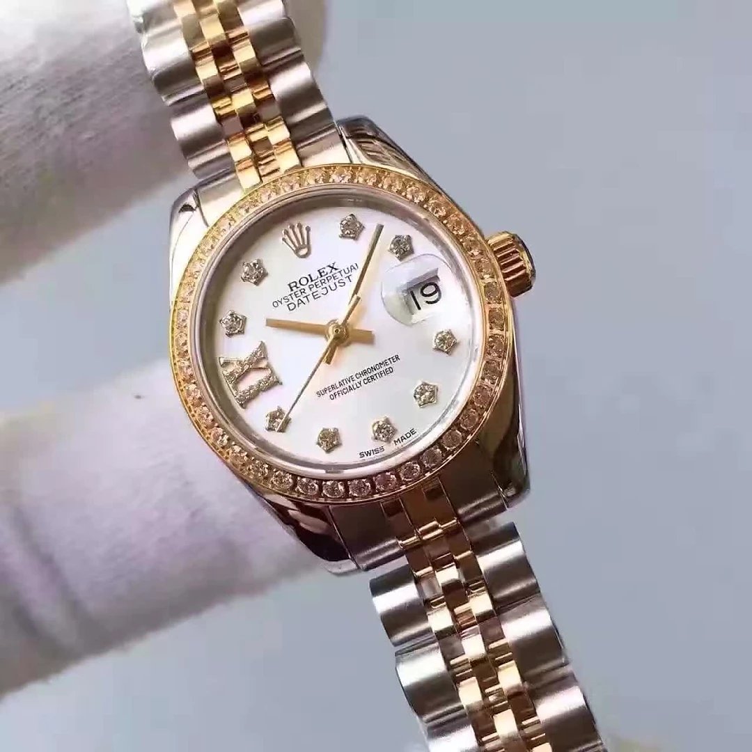 İki Renk 33mm Lady Rolex Datejust Pırlanta