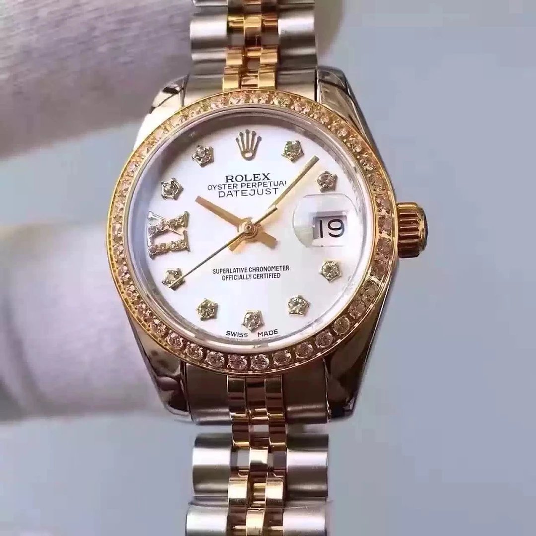 İki Renk 33mm Lady Rolex Datejust MOP Beyaz Kadran