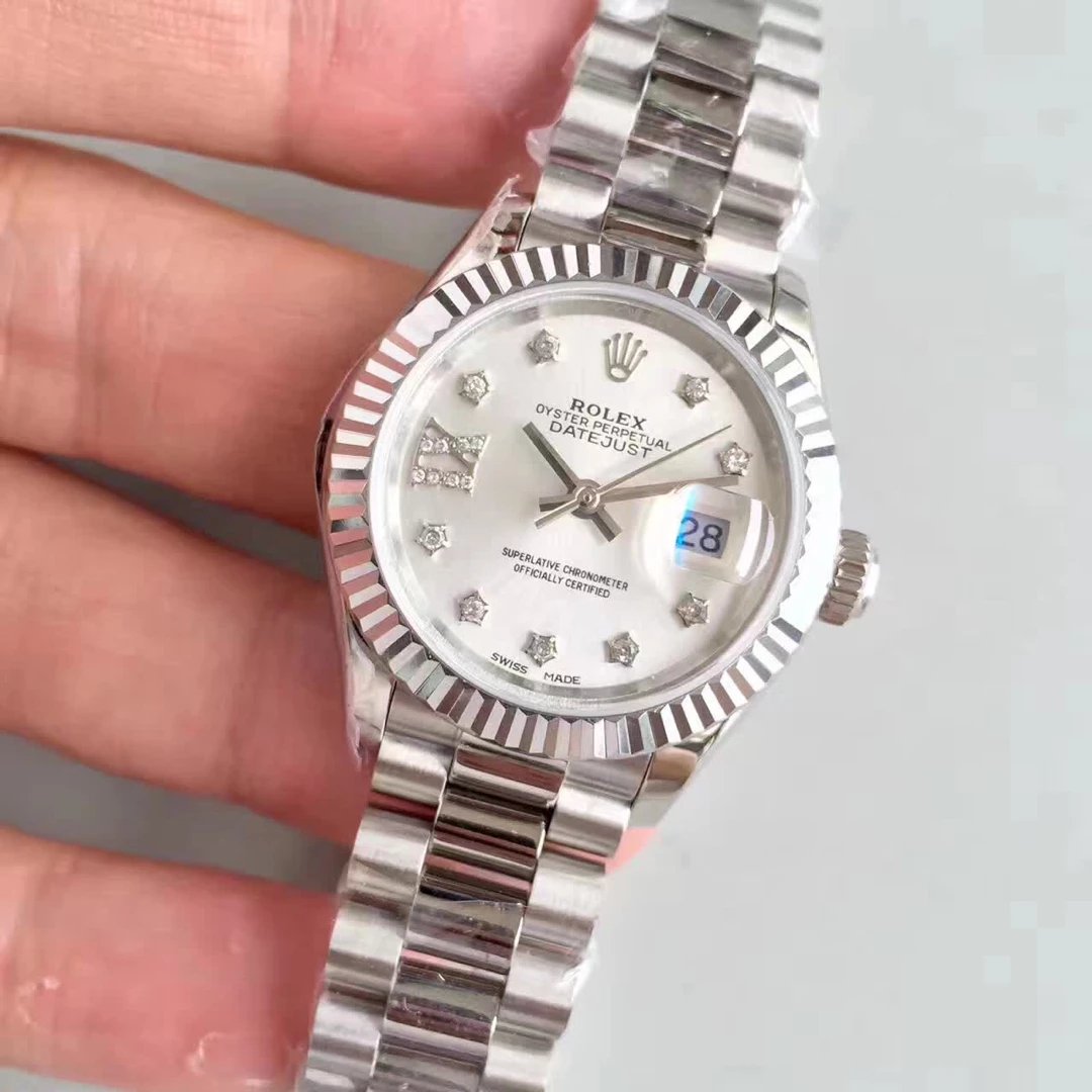 Paslanmaz Çelik 28mm Datejust Rolex Saat MOP Beyaz