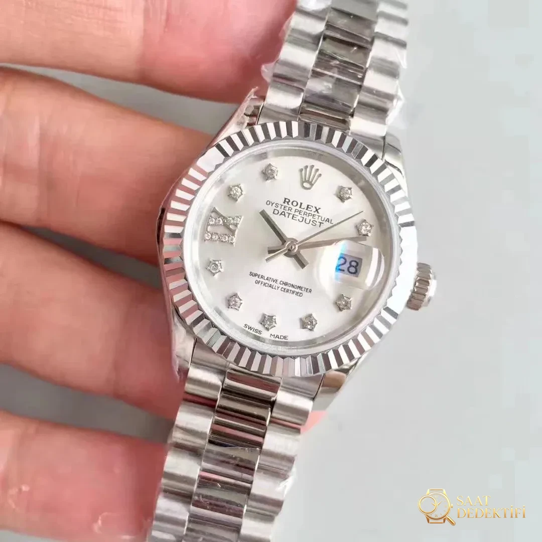 Stainless Steel 28mm Datejust Rolex Watch MOP White