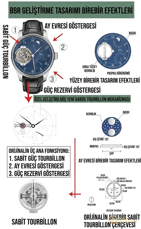 BBR Factory IWC 150. Yıl Anısına Portugieser Serisi Özel Sürüm IW590202 Sabit Güç Tourbillon Kol Saati - Arka Kapak ve Mekanizma Detayı