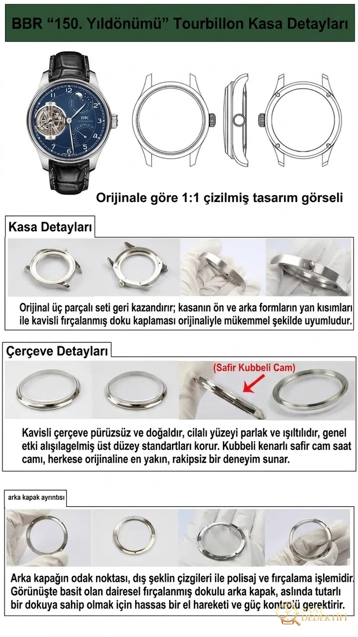 BBR Factory IWC 150. Yıl Anısına Portugieser Serisi Özel Sürüm IW590202 Sabit Güç Tourbillon Kol Saati - Makro Kadran ve İndeks İşçiliği