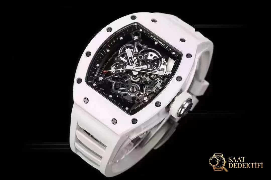 BBR Factory Richard Mille RM055 Beyaz Seramik, Tek Parça Mekanizma, Balans Çarkı Gerçekten Çalışıyor - Kadran Detayı ve Bezel İşçiliği