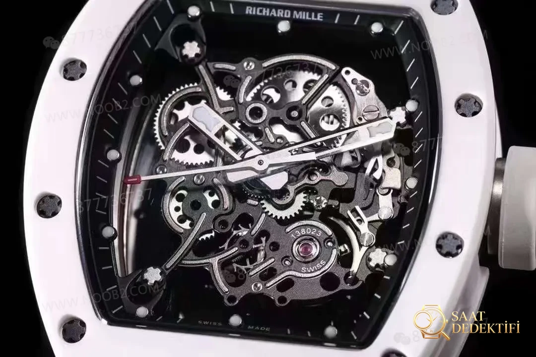 BBR Factory Richard Mille RM055 Beyaz Seramik, Tek Parça Mekanizma, Balans Çarkı Gerçekten Çalışıyor - Bilezik, Toka ve Klips Mekanizması