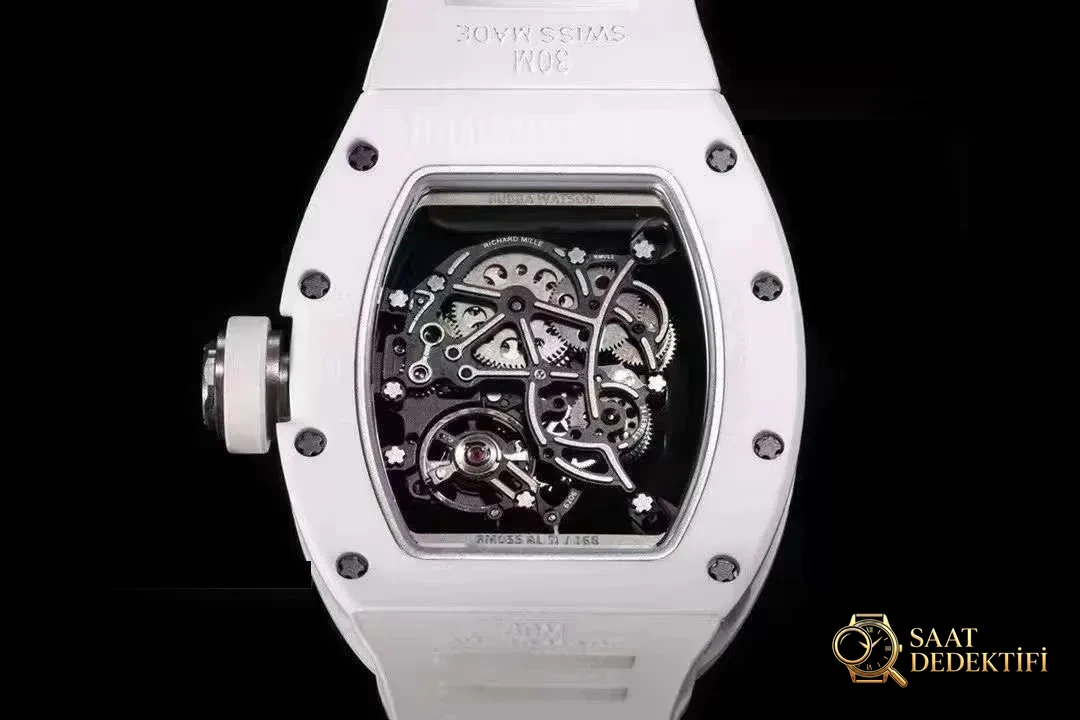BBR Factory Richard Mille RM055 Beyaz Seramik, Tek Parça Mekanizma, Balans Çarkı Gerçekten Çalışıyor - Klips Kilidi ve Lazer Damgalar
