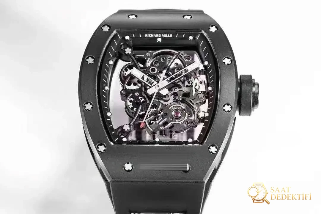 BBR Factory Richard Mille RM055 Siyah Seramik, Entegre Mekanizma, Balans Çarkı Gerçekten Hareketli - Kadran Detayı ve Bezel İşçiliği