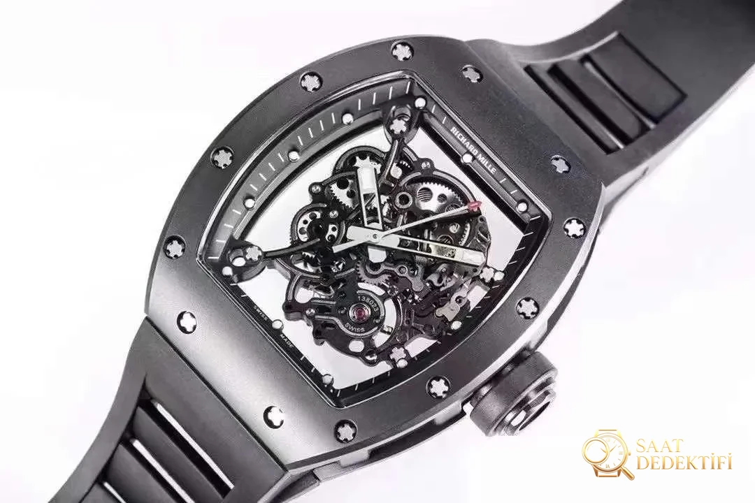 BBR Factory Richard Mille RM055 Siyah Seramik, Entegre Mekanizma, Balans Çarkı Gerçekten Hareketli - Bilezik, Toka ve Klips Mekanizması