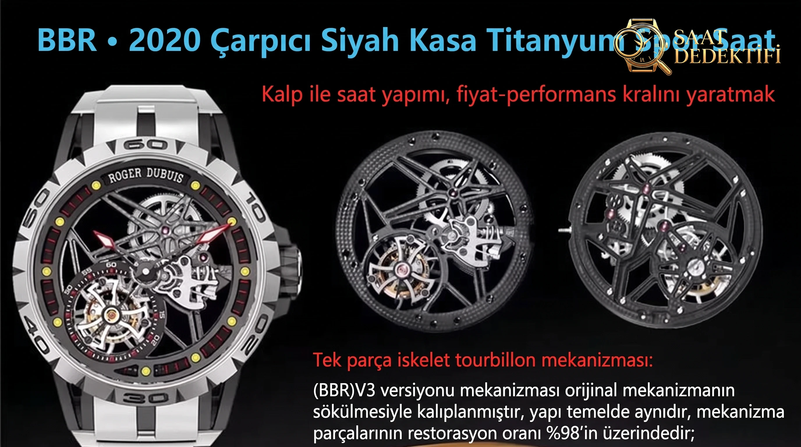 BBR Factory Roger Dubuis 0549 Titanyum Tourbillon 2020 Yeni Model Saat İncelemesi - Kadran Detayı ve Bezel İşçiliği