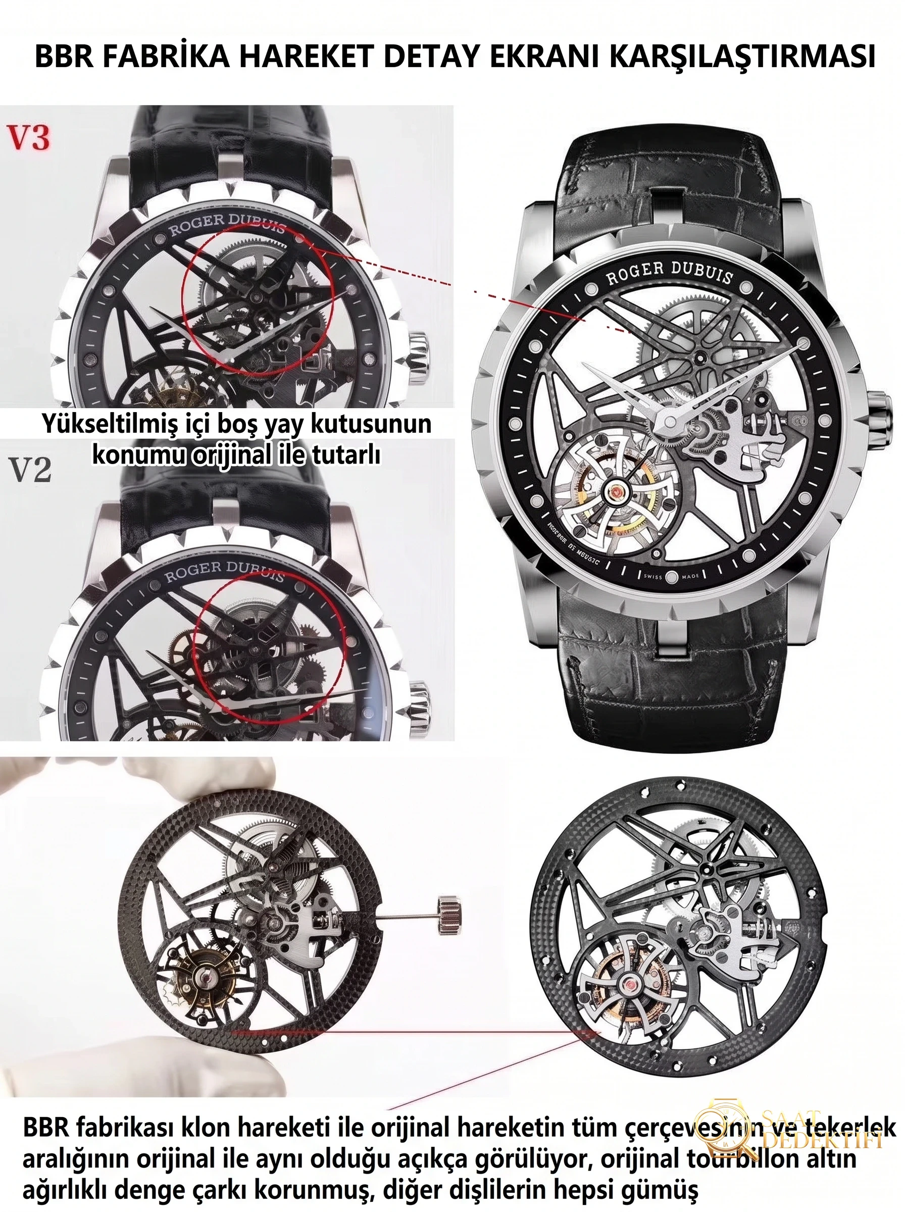 BBR Factory V3 versiyon Roger Dubuis Kral serisi RDDBEX0393 tourbillon replika saatinde neler yükseltildi? - Kadran Detayı ve Bezel İşçiliği