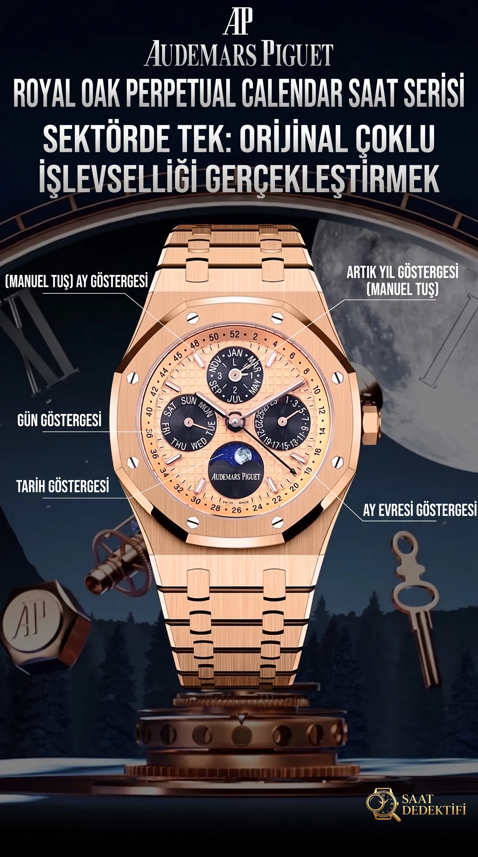 BBS Audemars Piguet Royal Oak Serisi, Komplike Fonksiyonlu Ebedi Takvim Kol Saati - Kadran Detayı ve Bezel İşçiliği