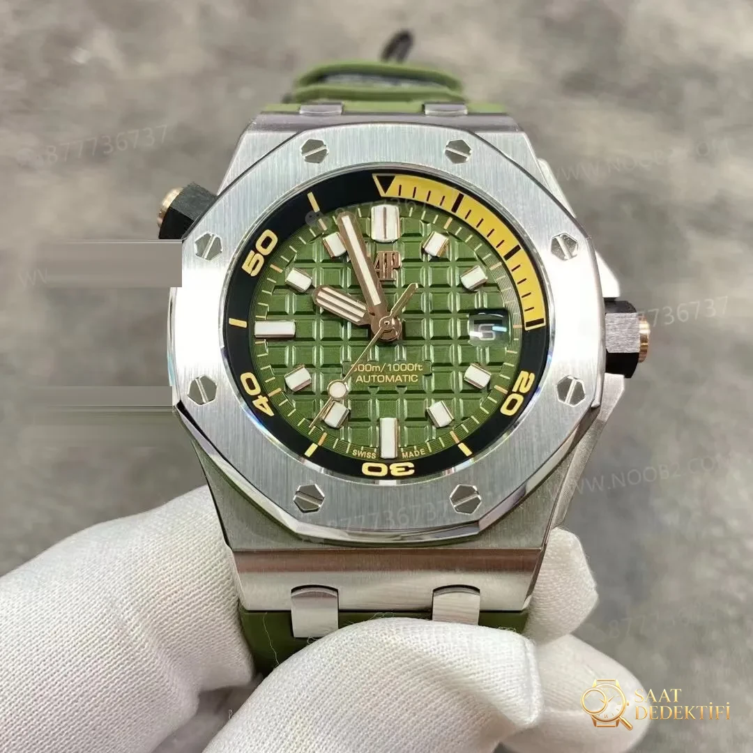 BF Factory Audemars Piguet AP15720 gri/mavi/yeşil kadranlı yeni replika saat - Makro Kadran ve İndeks İşçiliği