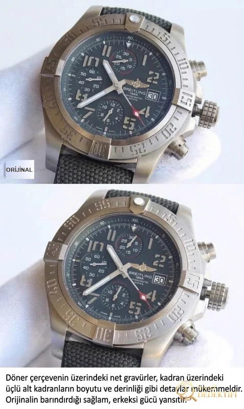 Breitling Avenger orijinal ile detaylı görünüm karşılaştırması - Kadran Detayı ve Bezel İşçiliği