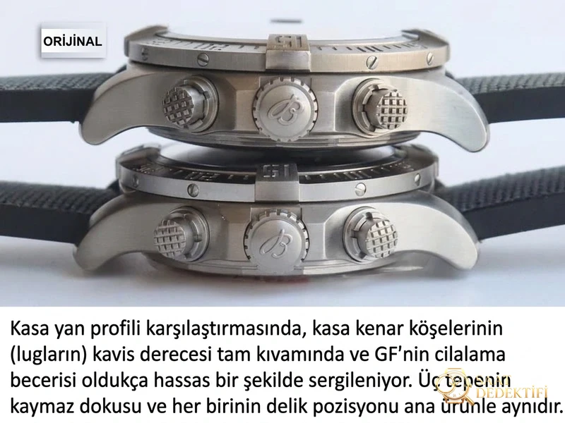 Breitling Avenger orijinal ile detaylı görünüm karşılaştırması - Kasa Profili ve Kurma Kolu İncelemesi