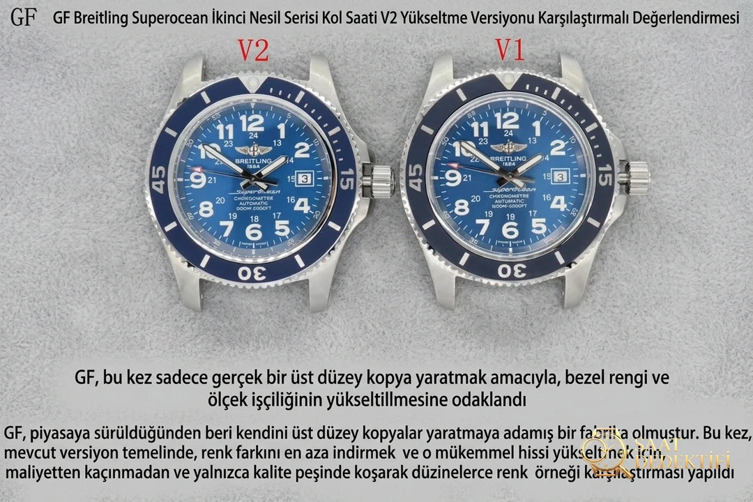 Breitling Superocean II Serisi Saat V1 V2 Karşılaştırması - Arka Kapak ve Mekanizma Detayı