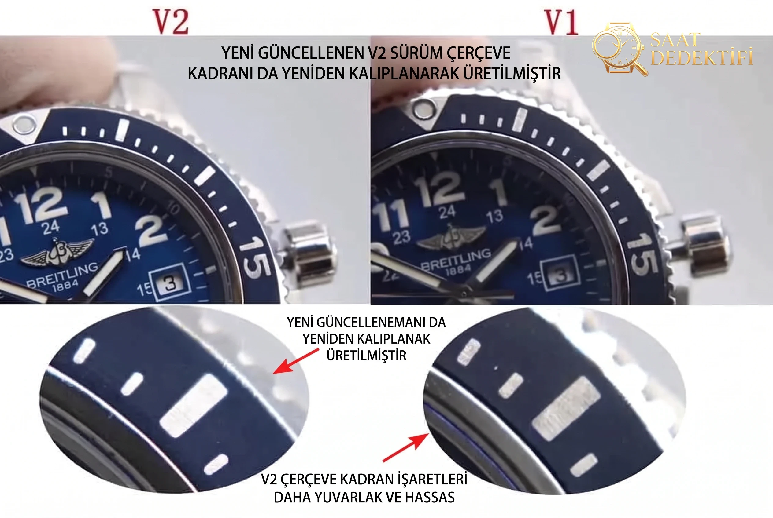Breitling Superocean II Serisi Saat V1 V2 Karşılaştırması - Klips Kilidi ve Lazer Damgalar