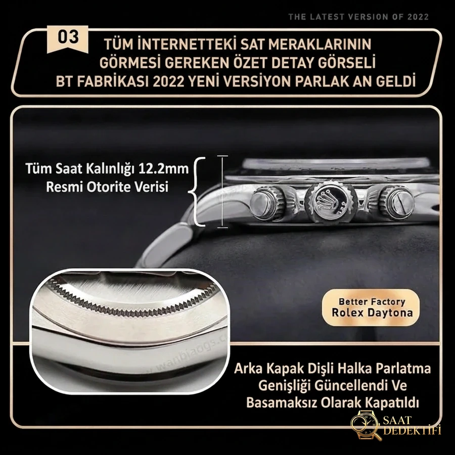 BT Factory 2022 yeni versiyonun parlak anı geldi, tüm saat severlerin mutlaka görmesi gereken öne çıkan detay fotoğrafları - Kasa Profili ve Kurma Kolu İncelemesi