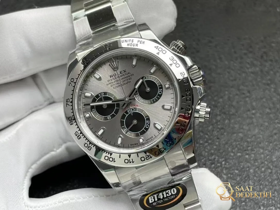 BT Factory Rolex Daytona Beyaz Altın Çimento Grisi vs Clean: Hangisi Daha İyi? - Kasa Profili ve Kurma Kolu İncelemesi