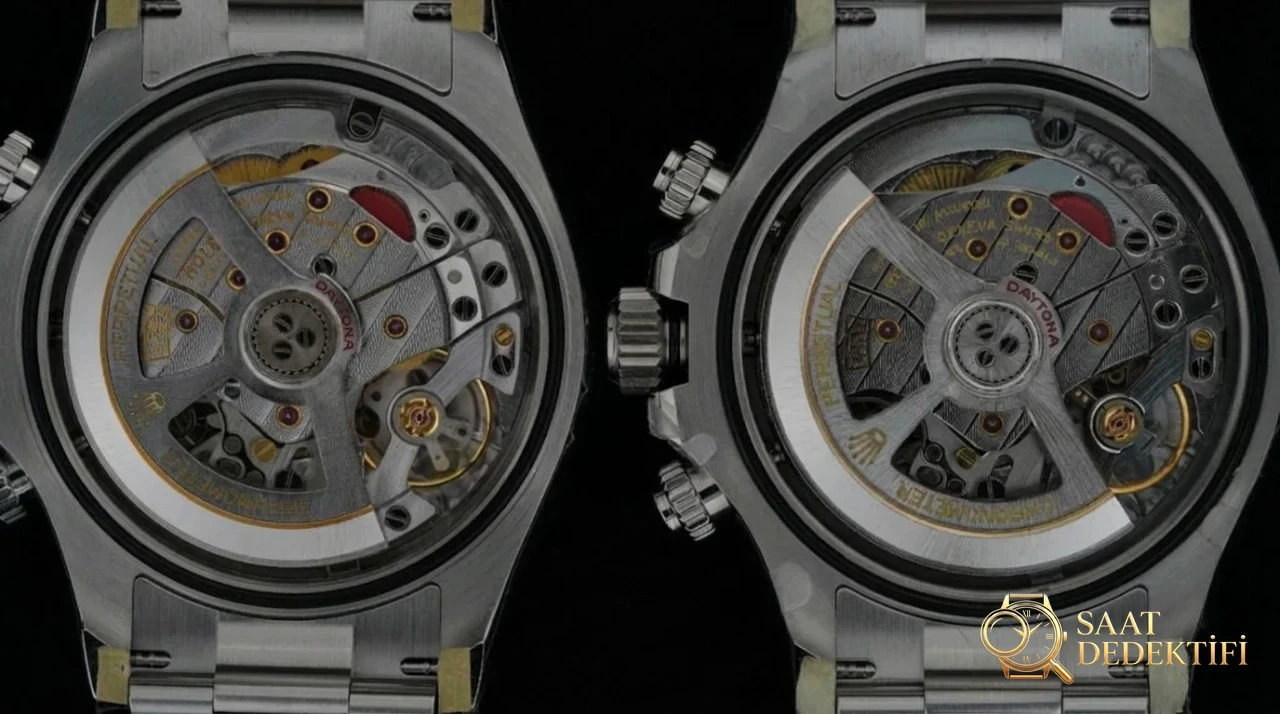 Große Übereinstimmung: VS Factory vs. Clean Factory Rolex Daytona 126500LN (Was ist besser?) – Gehäuseboden und Uhrwerkdetails