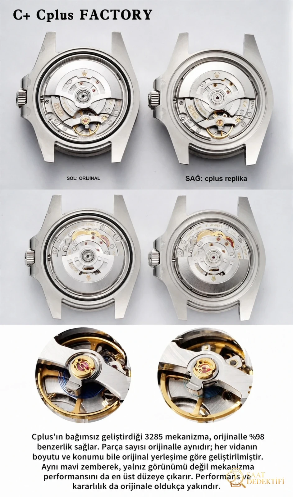 C+ (Cplus) Rolex GMT Cola bezel: yükseltilmiş 3285 mekanizması ile Clean arasında nasıl seçim yapılır? Yazının sonunda gerçek-replika karşılaştırması var - Genel Açı ve Estetik Duruş