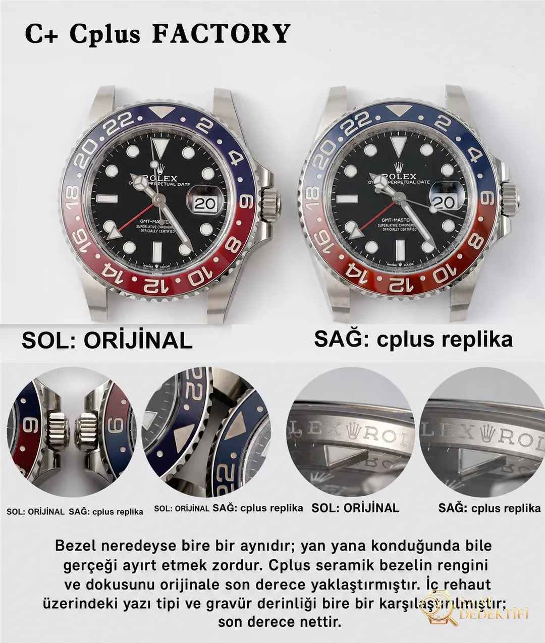 C+ (Cplus) Rolex GMT Cola bezel: yükseltilmiş 3285 mekanizması ile Clean arasında nasıl seçim yapılır? Yazının sonunda gerçek-replika karşılaştırması var - Bilezik Bakla Ayrımı ve Pim Yapısı