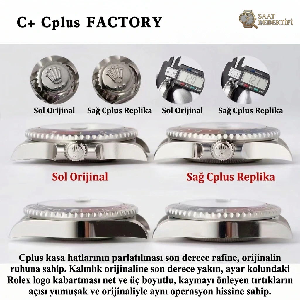 C+ Factory vs Orijinal Rolex GMT-Master II Pepsi 126710BLRO Karşılaştırması - Makro Laboratuvar ve Detay İncelemesi
