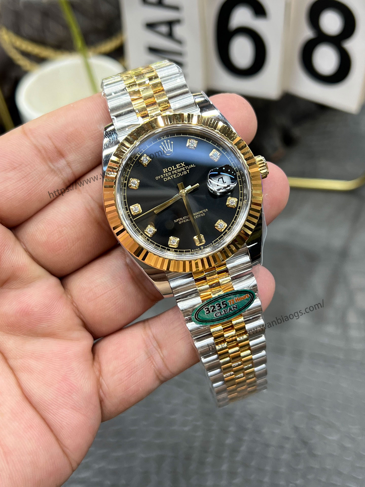 C Rolex Datejust serisi / 41 mm iki renkli altın siyah elmas kadran / Shanghai 3235 tabanlı Dandong tam otomatik mekanizma — 2. fotoğraf