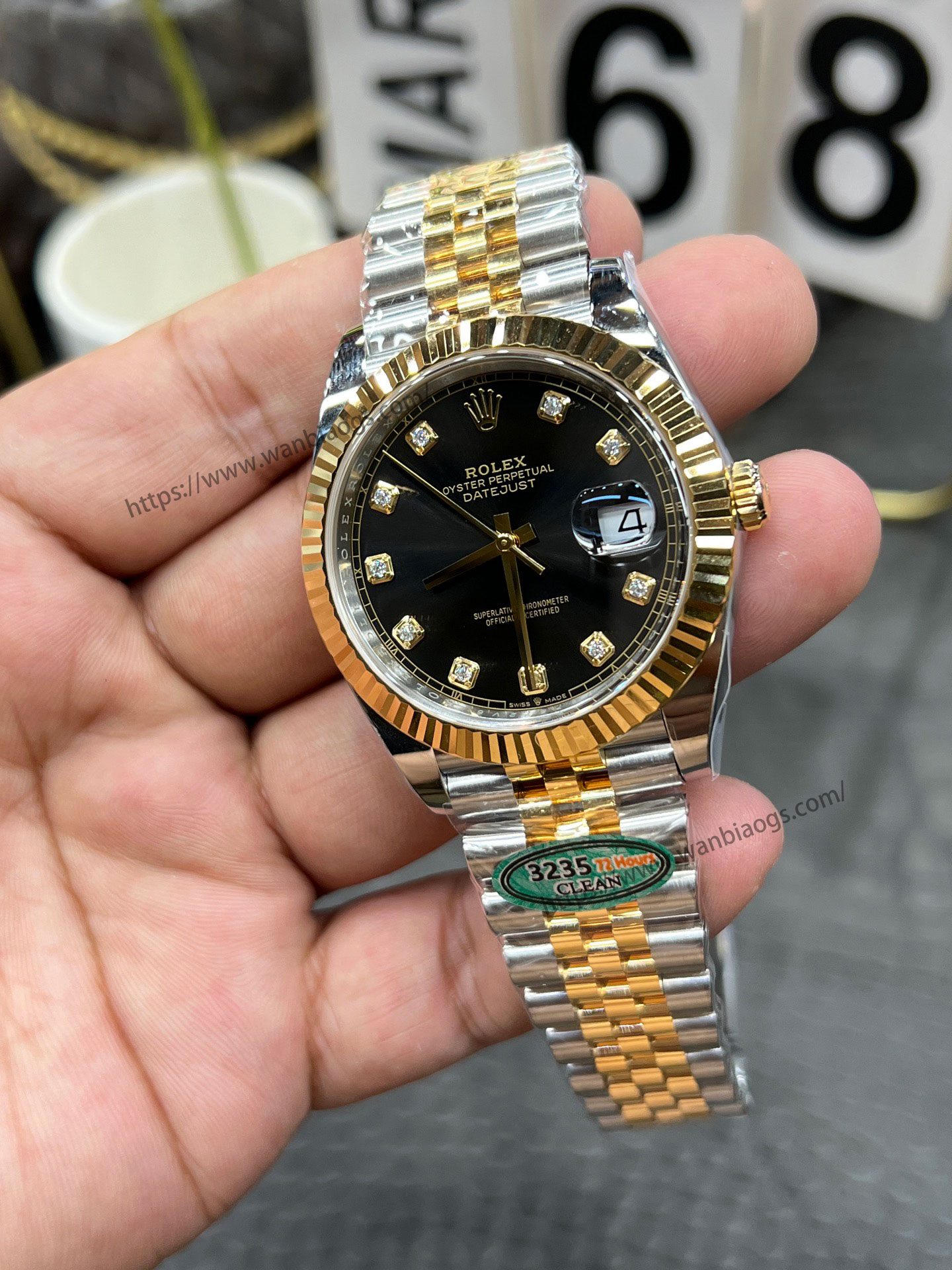 C Rolex Datejust serisi / 41 mm iki renkli altın siyah elmas kadran / Shanghai 3235 tabanlı Dandong tam otomatik mekanizma — 5. fotoğraf
