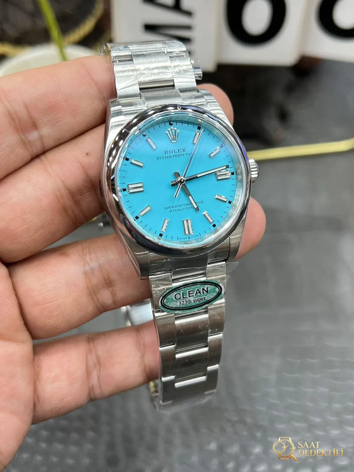 C Rolex Oyster Perpetual serisi / 36 mm mavi kadran / Shanghai 3230 tam otomatik boşluksuz mekanik mekanizmalı - Kasa Profili ve Kurma Kolu İncelemesi
