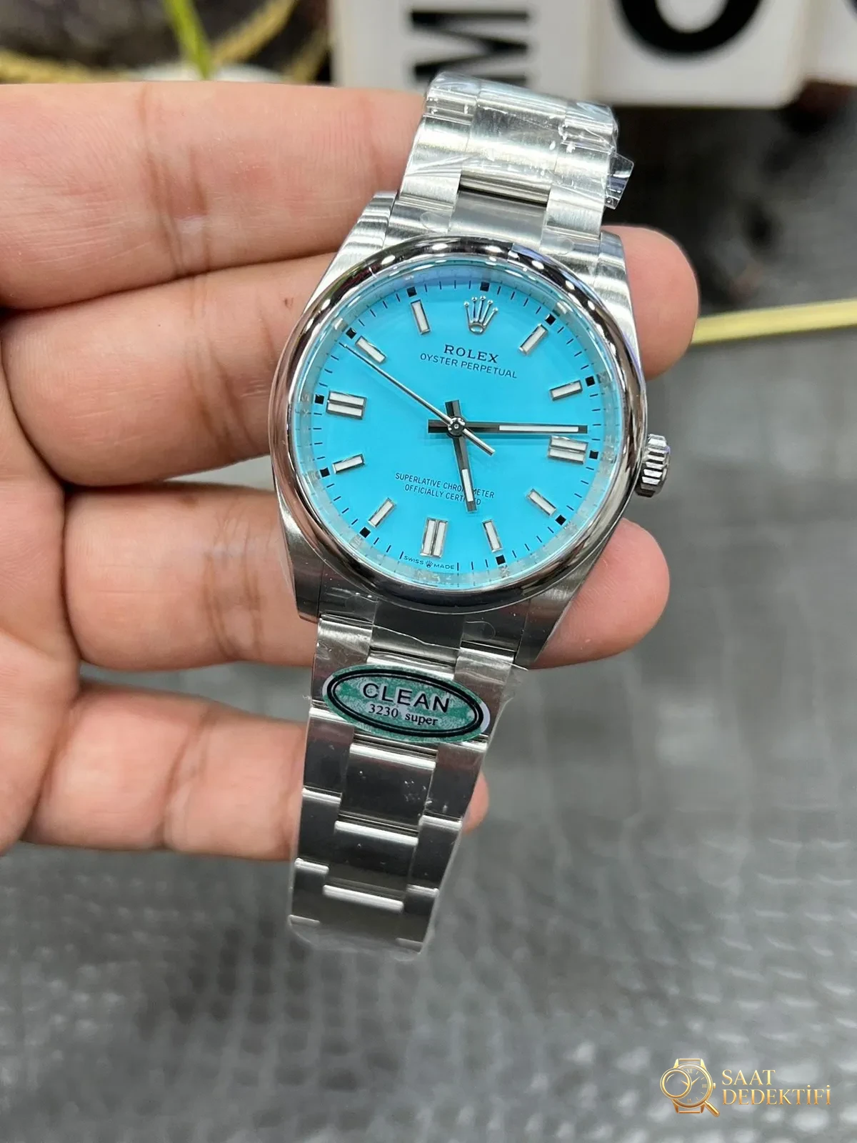 C Rolex Oyster Perpetual serisi / 36 mm mavi kadran / Shanghai 3230 tam otomatik boşluksuz mekanik mekanizmalı - Arka Kapak ve Mekanizma Detayı