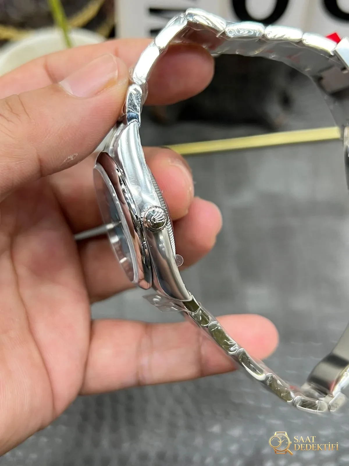 C Rolex Oyster Perpetual serisi / 36 mm mavi kadran / Shanghai 3230 tam otomatik boşluksuz mekanik mekanizmalı - Makro Kadran ve İndeks İşçiliği