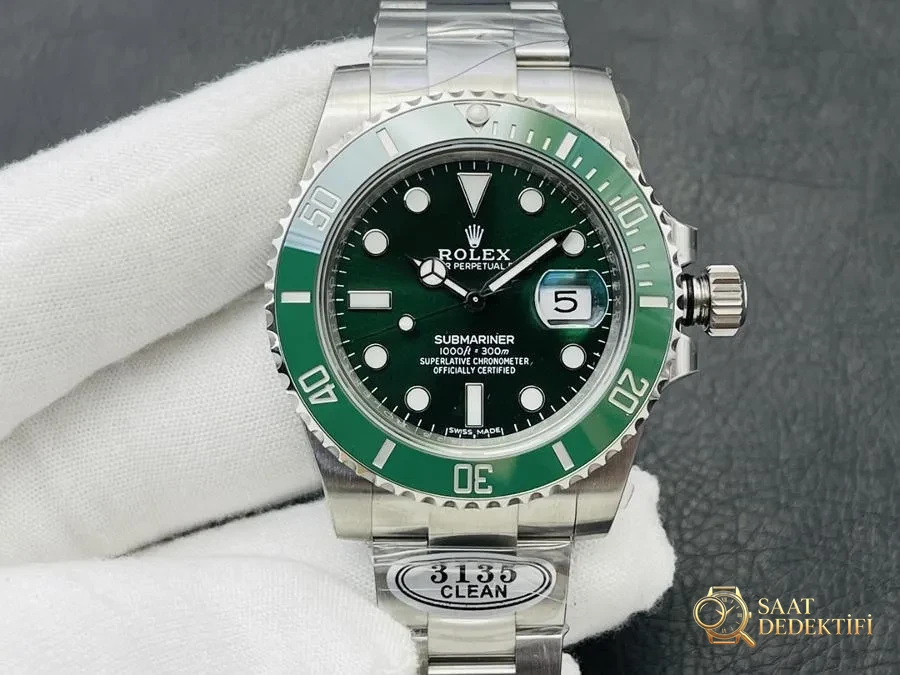 Clean Rolex 2022 Piyasadaki En Üst Versiyon Yeşil Su Hayaleti 40 MM Seri Kol Saati - Kadran Detayı ve Bezel İşçiliği