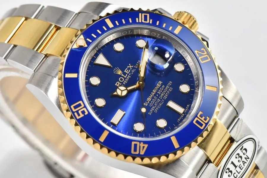Clean Rolex çift renk altın yeşil su hayaleti kol saati incelemesi - Kadran Detayı ve Bezel İşçiliği