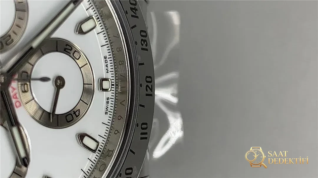 Clean Rolex Cosmograph Daytona 116520 (beyaz çelik): Yeni başlayanlar nasıl seçim yapmalı? - Makro Kadran ve İndeks İşçiliği