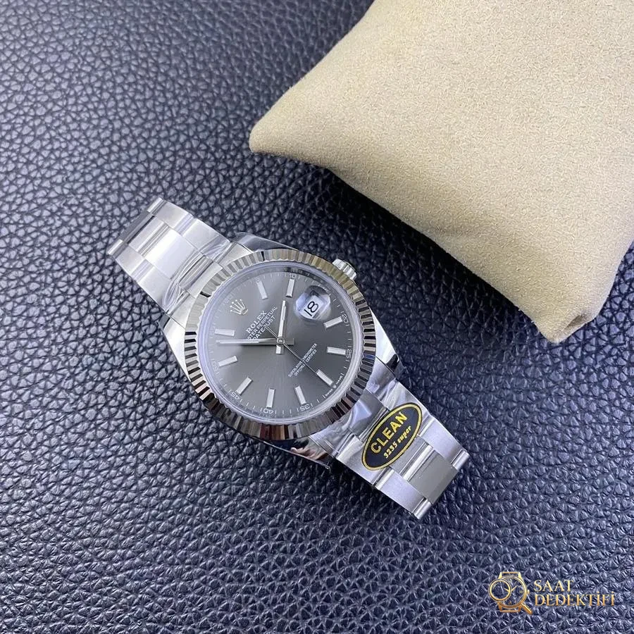 Clean Rolex Datejust Serisi m126334-0013 (Gri Kadran) Kol Saati - Fosfor ve Super-LumiNova Gece Görünümü